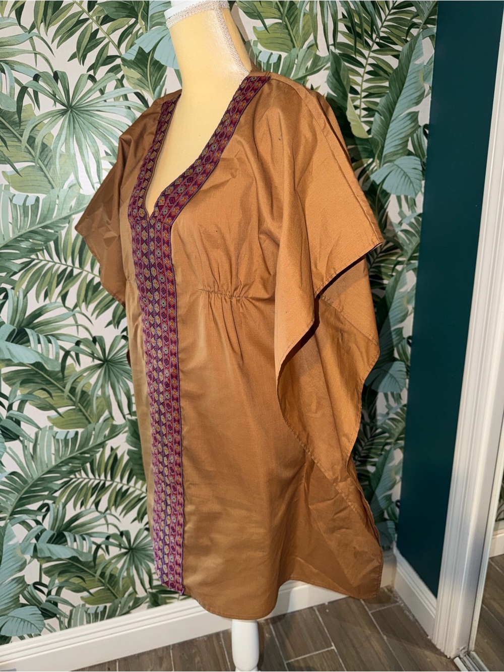 Koch Brown Embroidered V-Neck Resort Caftan Tunic Dress - Picture 4 of 7